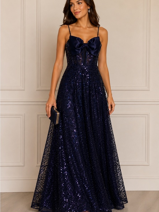 B Darlin Dresses & Skirts - B Darlin Navy Sequin Bow-Front Maxi Dress
